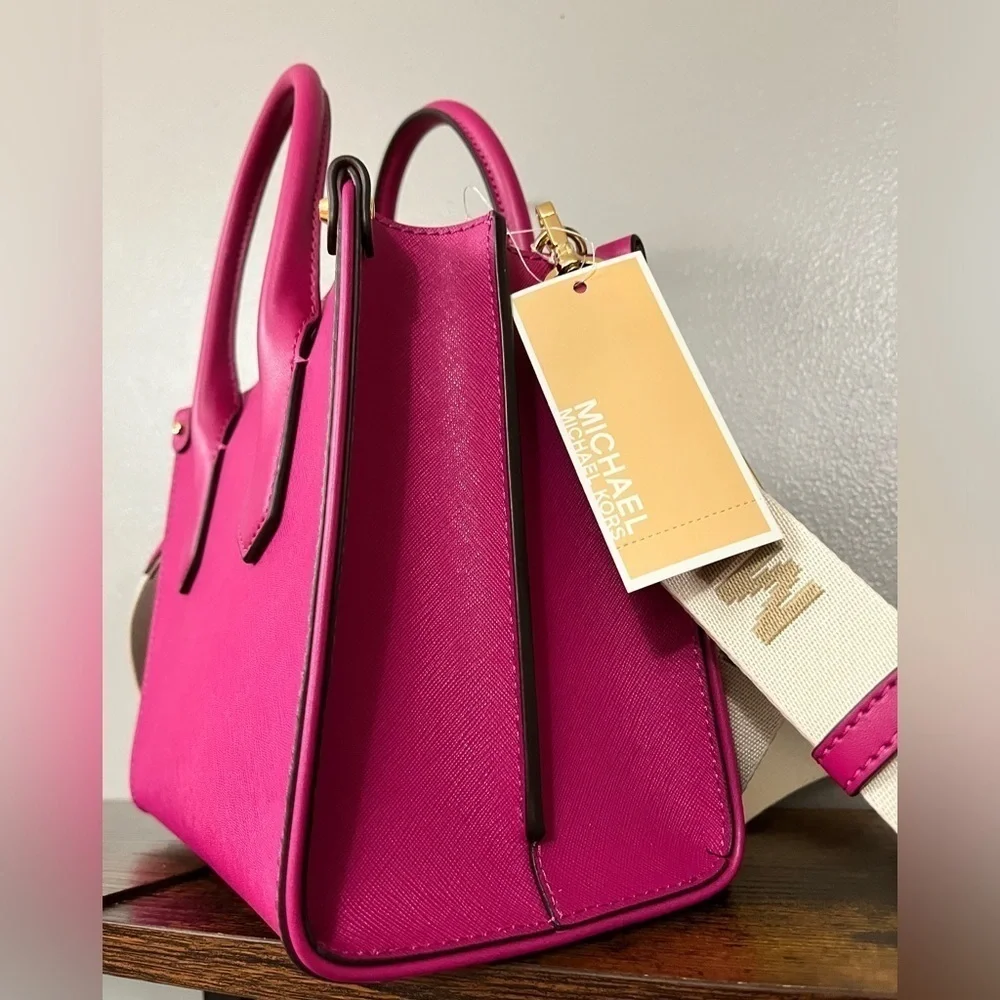 Michael Kors Maple Small Satchel Deep Fuchsia Saffiano Leather NWT - Picture 5 of 6